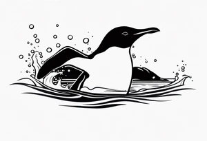 penguin swimming in water, very simple design tattoo idea