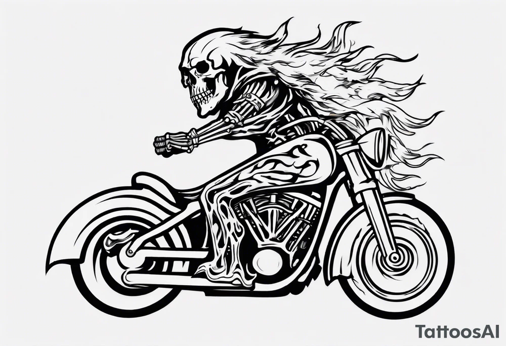 i want a tattoo of a big viking skeleton head riding a motorcycle with flames tattoo idea