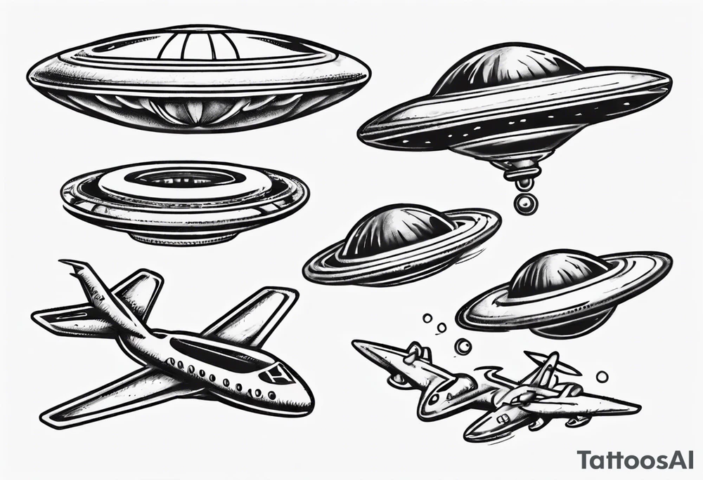 UFO flying next to plane tattoo idea