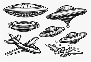 UFO flying next to plane tattoo idea