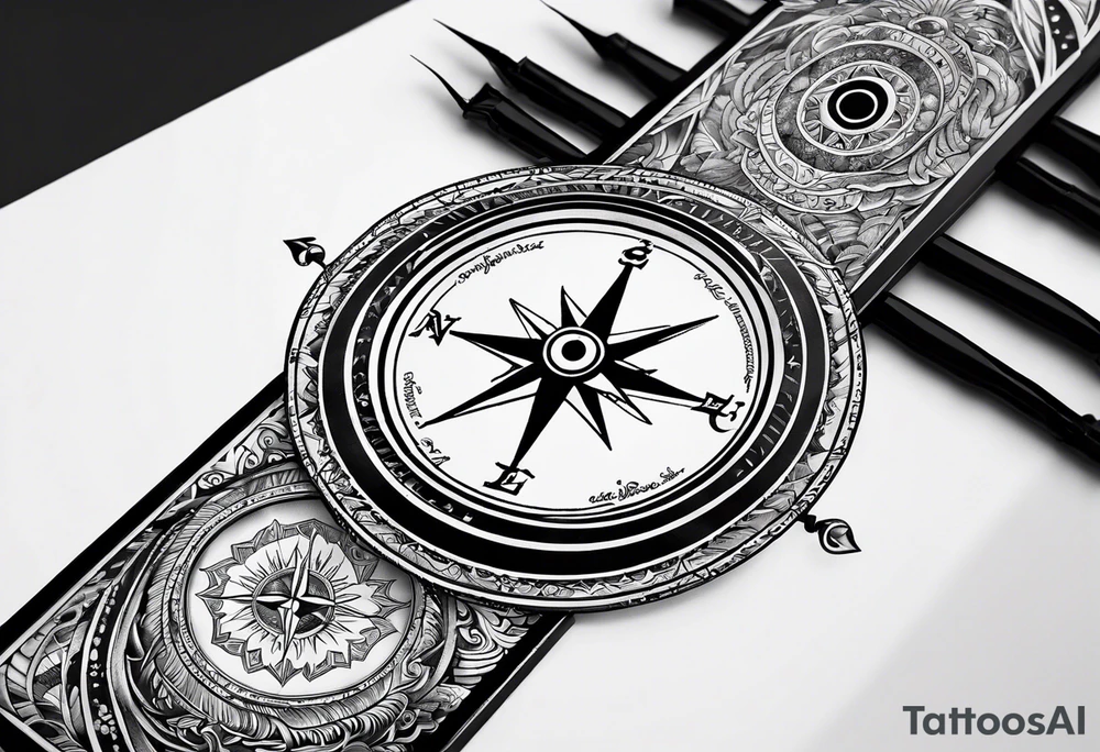 A arm tattoo that consists of a compass, the words seek peace and pursue it, tattoo idea