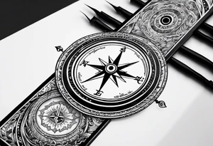A arm tattoo that consists of a compass, the words seek peace and pursue it, tattoo idea