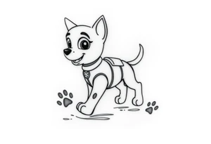 Walking Paw Patrol member leaving a realistic textured paw print behind him. tattoo idea