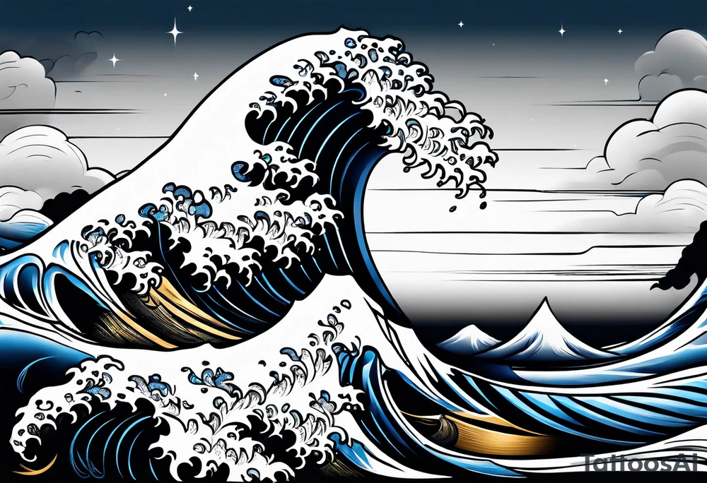Full sleeve waves black with blue accent struggle perseverance tattoo idea