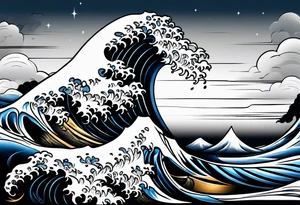 Full sleeve waves black with blue accent struggle perseverance tattoo idea
