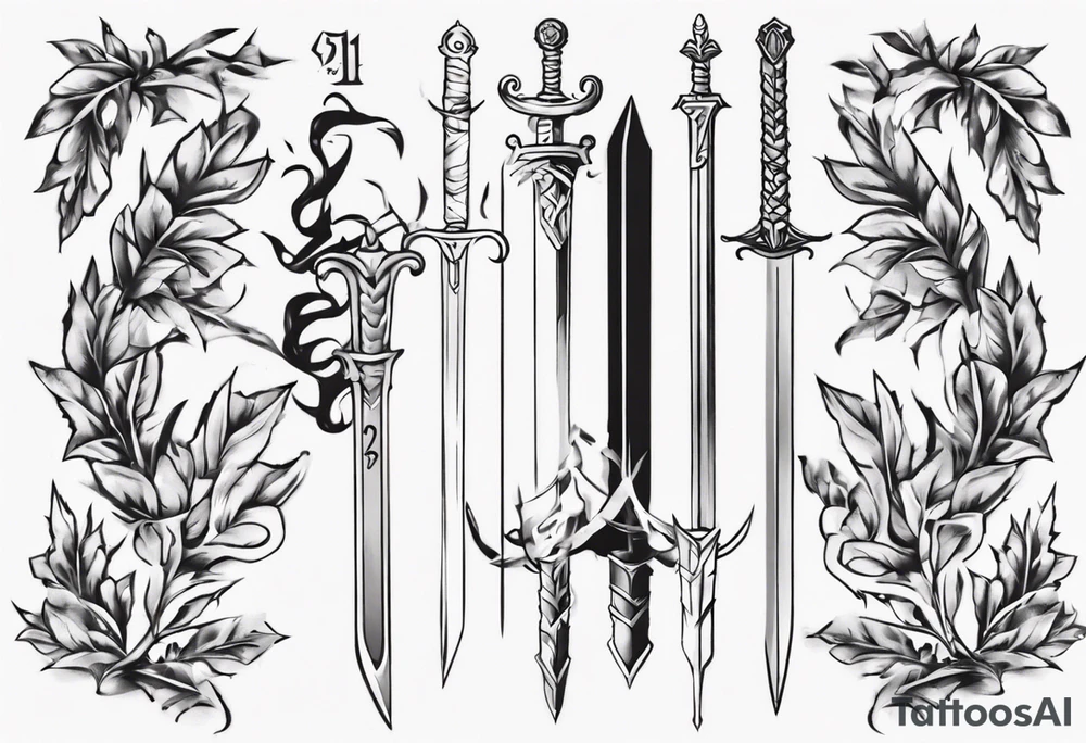 A sword runs through the number 13 and a laurel leaf tattoo idea A sword runs through the number 13 and a laurel leaf tattoo idea