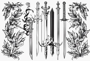 A sword runs through the number 13 and a laurel leaf tattoo idea