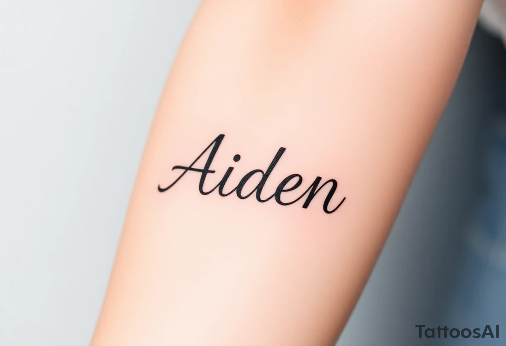 The name Aiden chunky
 and bold cursive tattoo idea