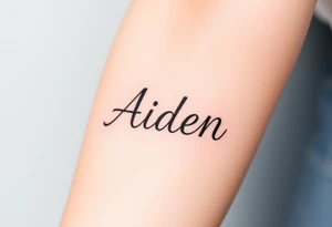 The name Aiden chunky
 and bold cursive tattoo idea