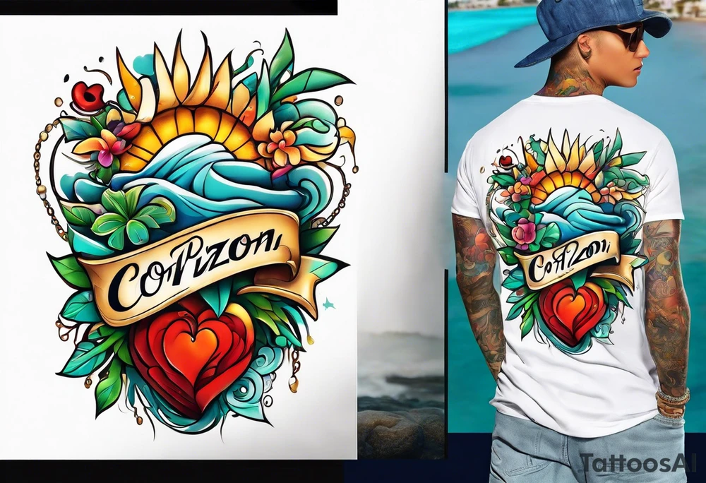 corazon con playa tattoo idea