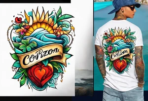 corazon con playa tattoo idea