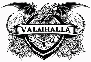 Valhalla sword shield dragon axe Valknut barbed wire 
 steps tattoo idea