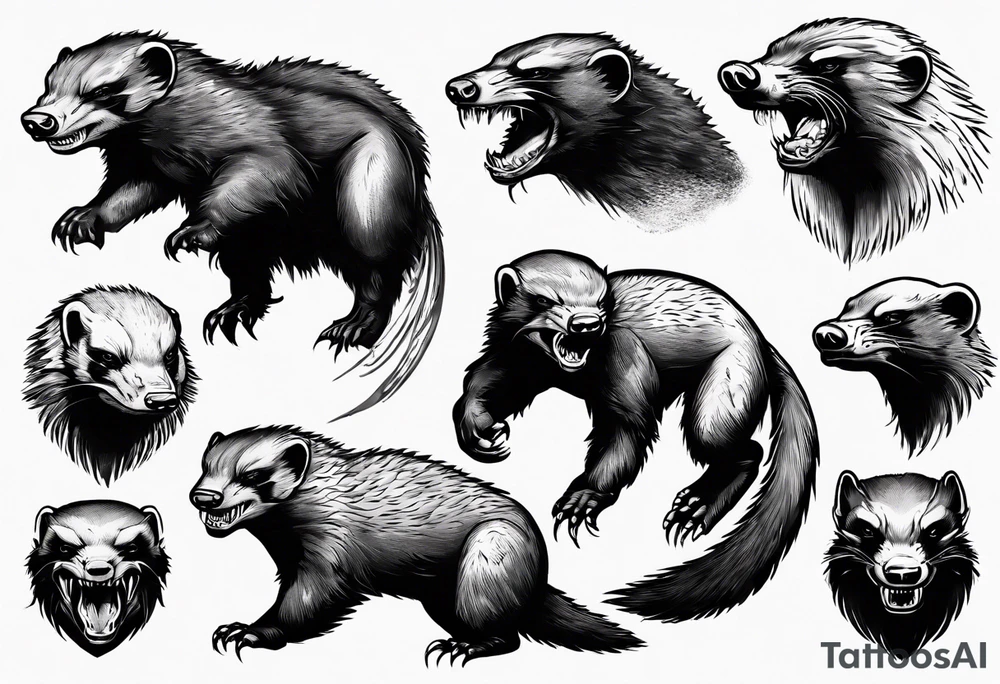 Angry, snarling, detailed honey badger tattoo idea