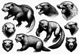 Angry, snarling, detailed honey badger tattoo idea
