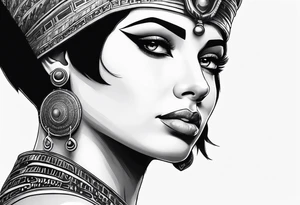 Side profile of cleopatra with short hair and cat tattoo idea