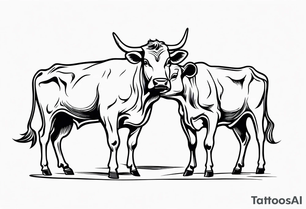 linework of two cow fighting with each other tattoo idea