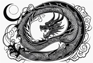 Dragon with Seven shape with full moon on background tattoo idea
