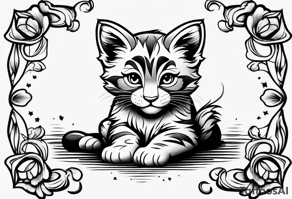 super cute cartoon wildcat cub tattoo idea