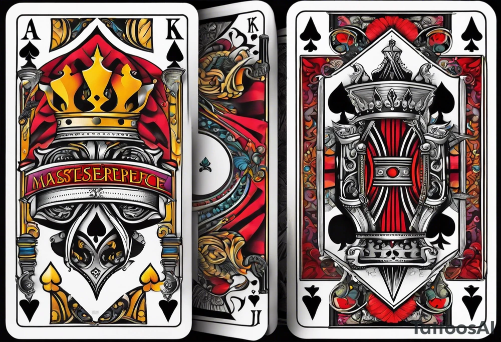 King, queen of spades cards with swords. Both cards together as a pair tattoo idea