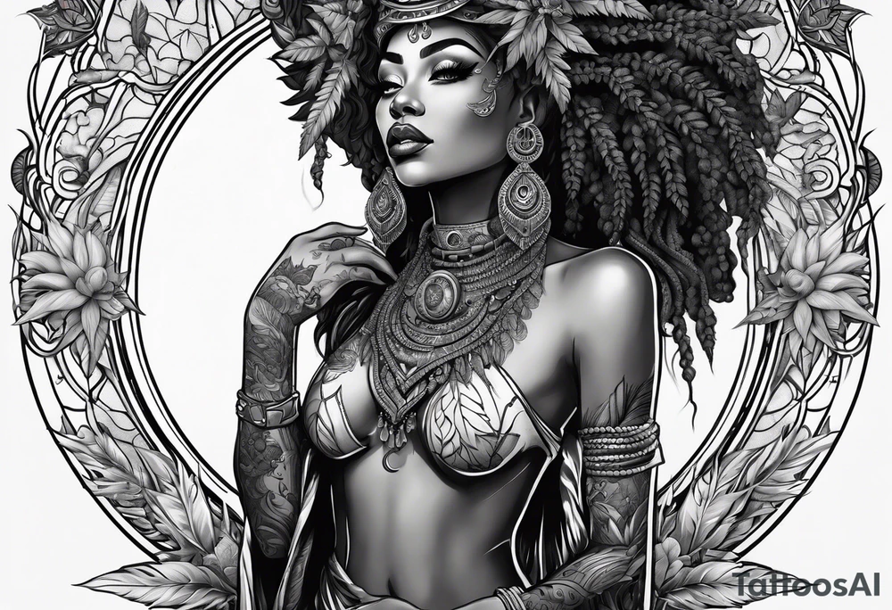 Black Goddess of marijuana tattoo idea