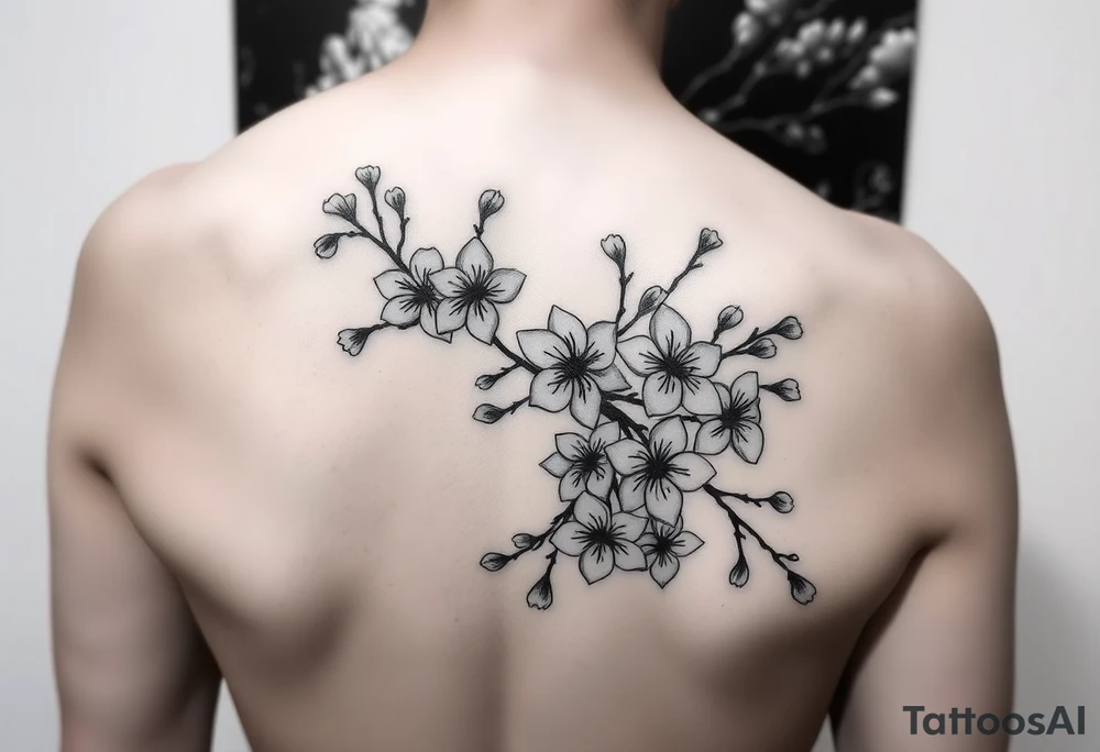 Feminine cherry blossoms thigh tattoo idea