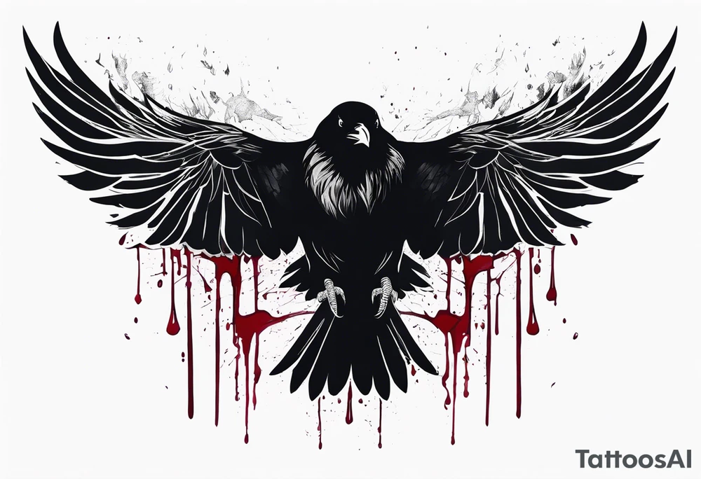 Black ravens hiding in its wings and dripped in blood tattoo idea