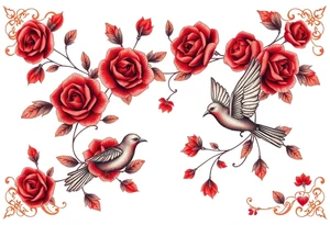 Vintage lace, red roses, red birds, vintage tattoo idea