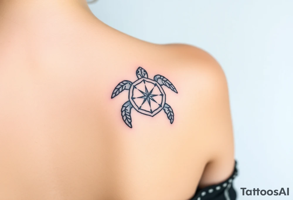 fine line tattoo of a turtle combined with a compass tattoo idea fine line tattoo of a turtle combined with a compass tattoo idea