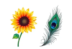 Sunflower with stem and peacock feather tattoo idea