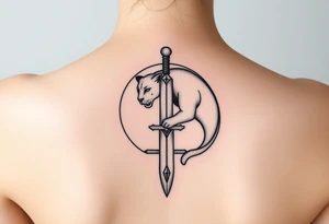 mystical panther around an ancient dagger with jeweled hilt tattoo idea