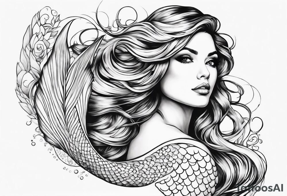 flowing mermaid tail tattoo idea