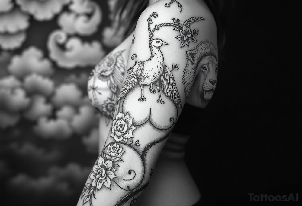 Storm clouds, pig, peacock , fat sexy naked fat woman, cupcakes, noose , money, goat, lion, couple having sex, cigerette storm lightening, killing, darkness, lazy tattoo idea
