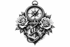 a compass under it an anchor and roses. tattoo idea