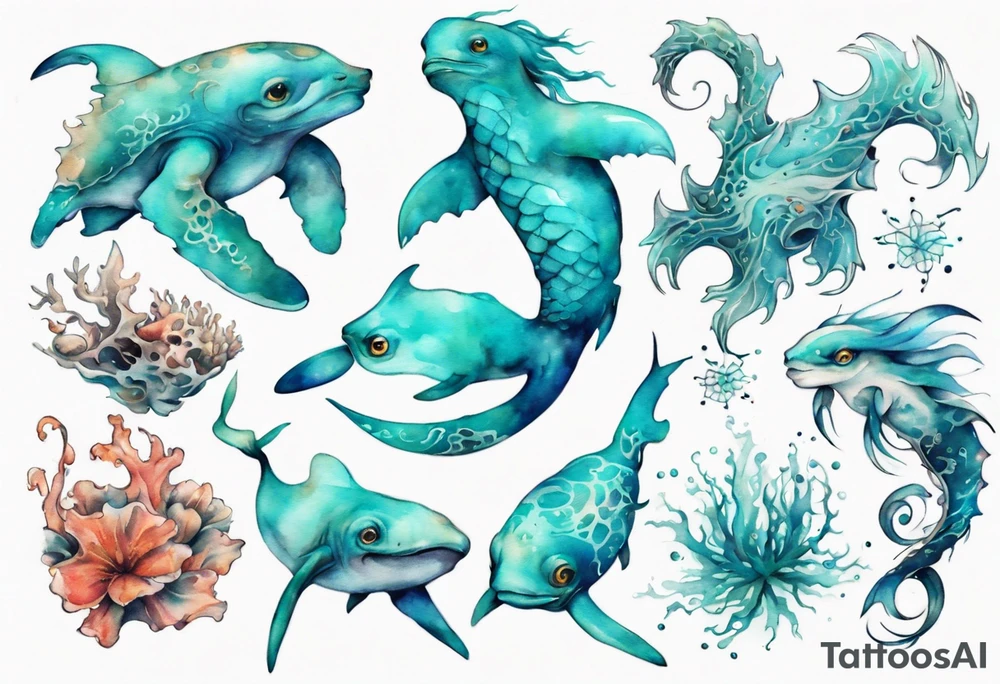 a beautiful turquoise seas creature tattoo idea