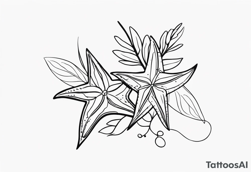 Two star fish with olive branch behind tattoo idea