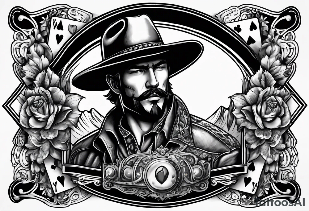 southern sleeve vibe with elements of a cowboy, playing cards, and dice tattoo idea