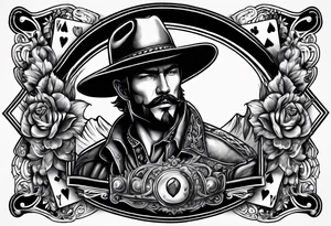 southern sleeve vibe with elements of a cowboy, playing cards, and dice tattoo idea