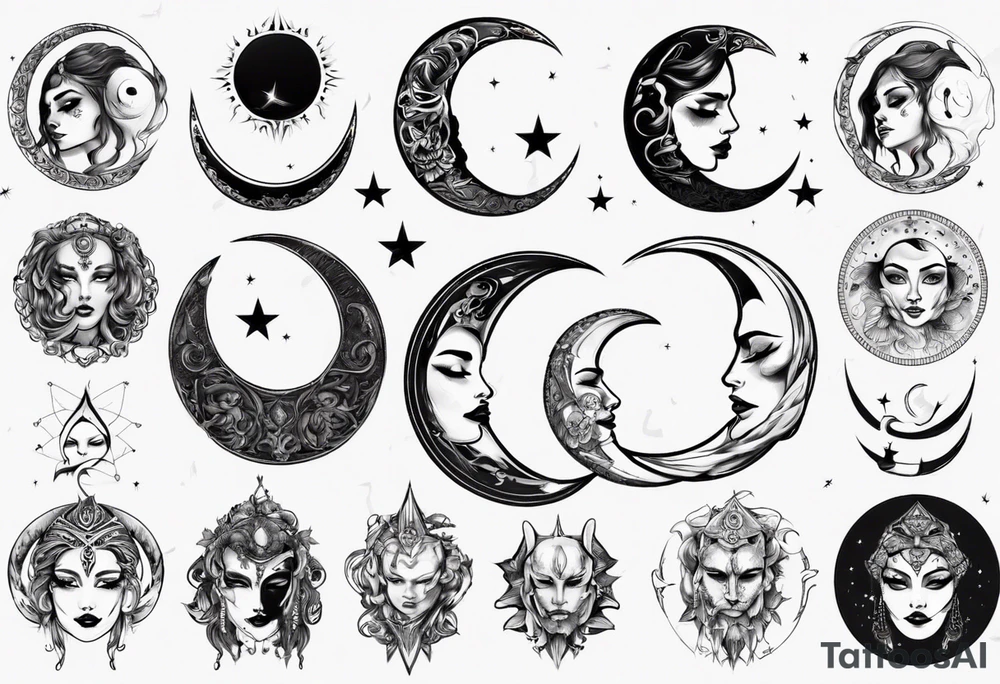 crescent moon with face tattoo idea