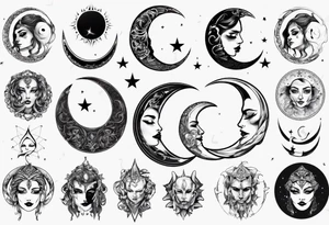 crescent moon with face tattoo idea