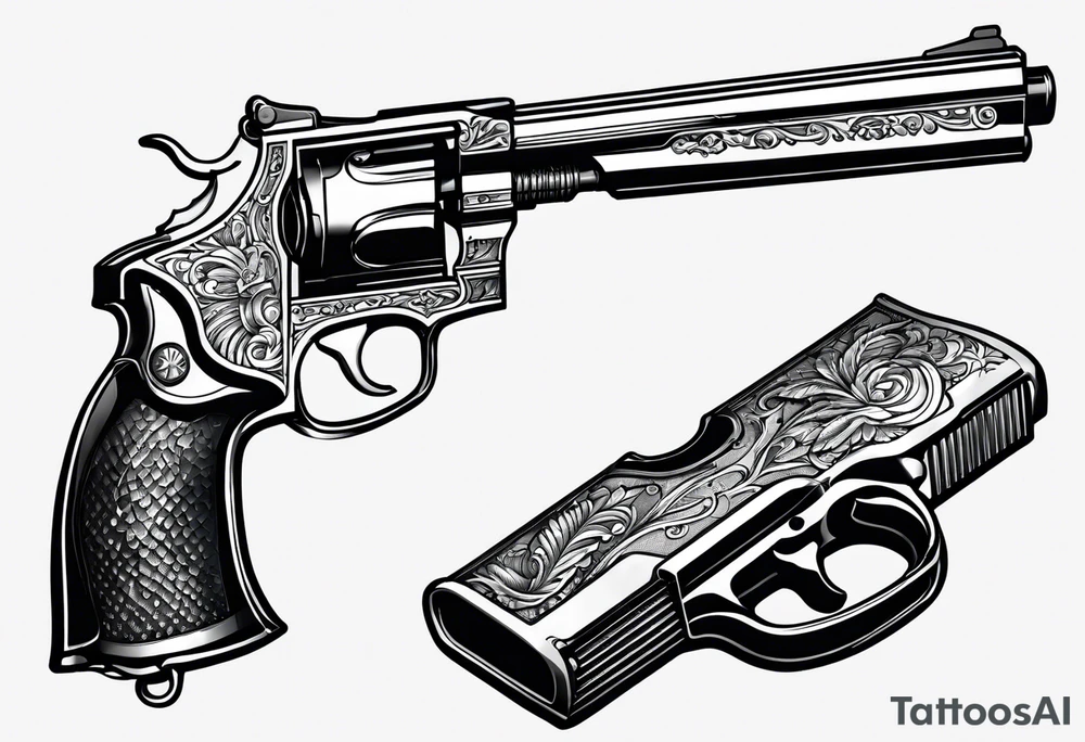 blade and pistol without any people tattoo idea