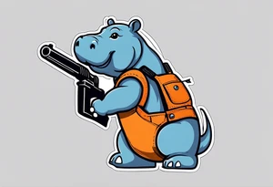 Baby hippo wearing overalls and holding a shotgun tattoo idea