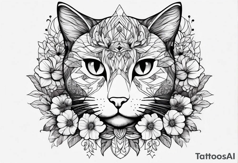 Make me a cat with fine features with flowers around it tattoo idea Make me a cat with fine features with flowers around it tattoo idea