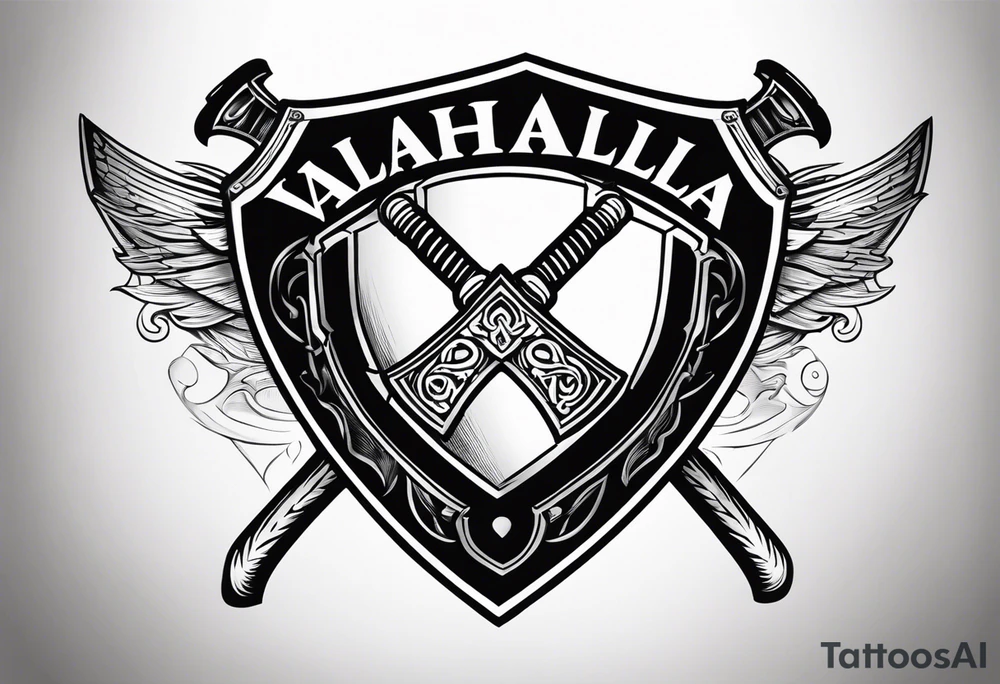 Valhalla shield  sword axe tattoo idea