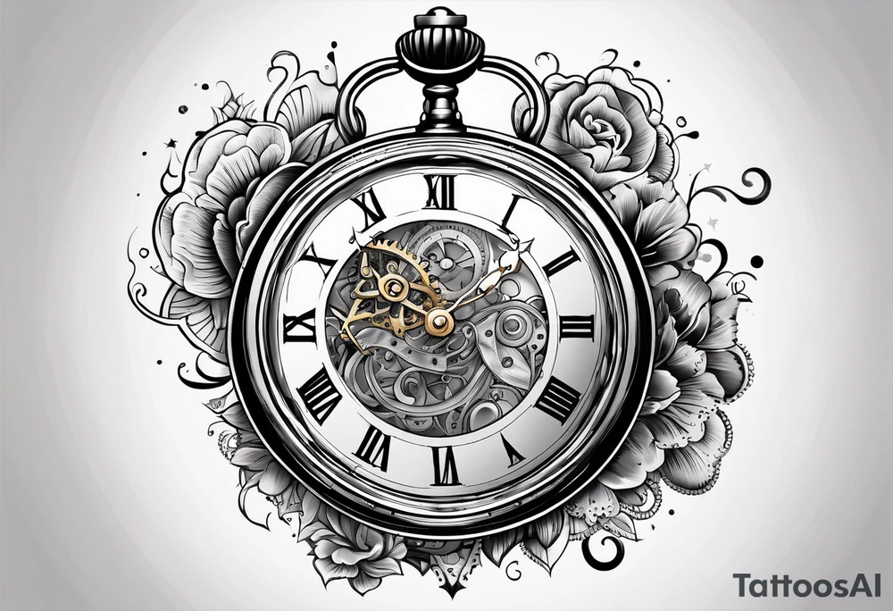 Old school pocket watch exploded showing inner mechanism tattoo idea