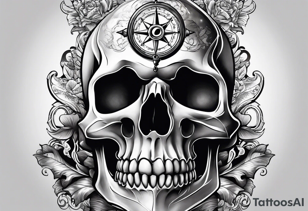 Skull, hourglass, compass tattoo idea