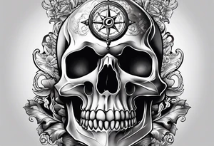 Skull, hourglass, compass tattoo idea