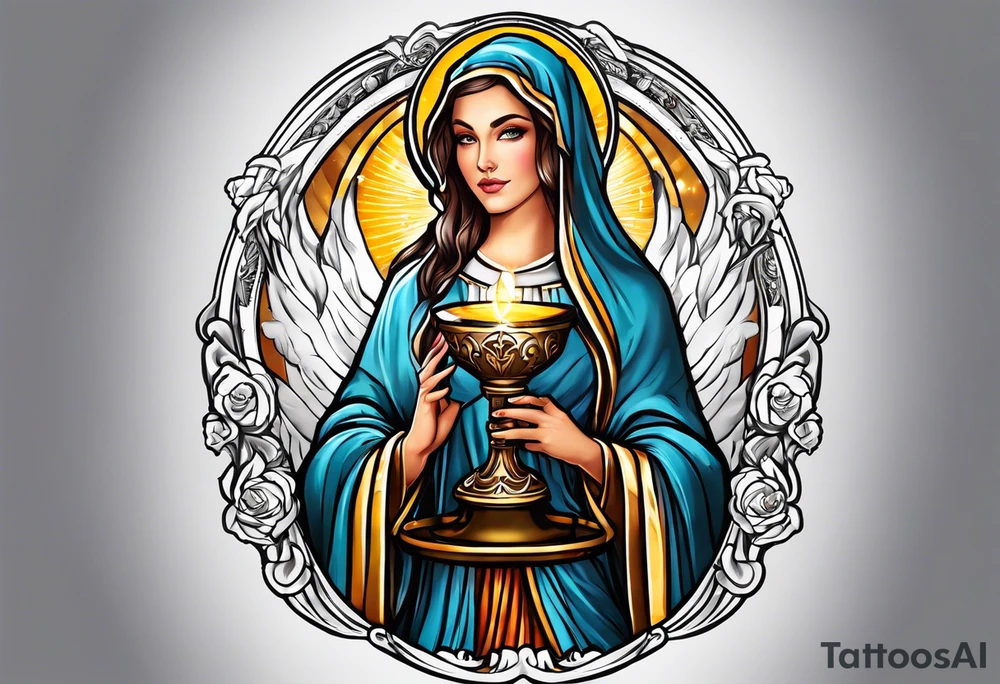 Female saint holding a chalice tattoo idea