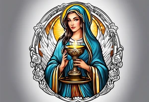 Female saint holding a chalice tattoo idea