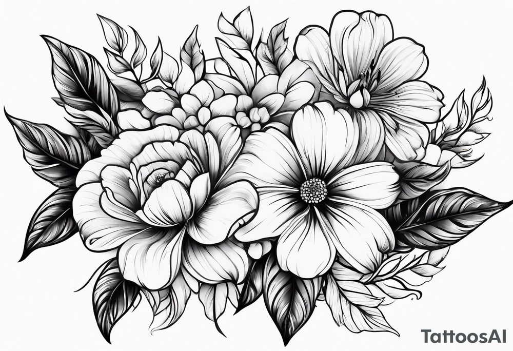 beautiful flowers with leaf tattoo idea