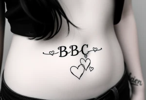 text reading "BBC" across a womb tattoo surrounded by hearts tattoo idea